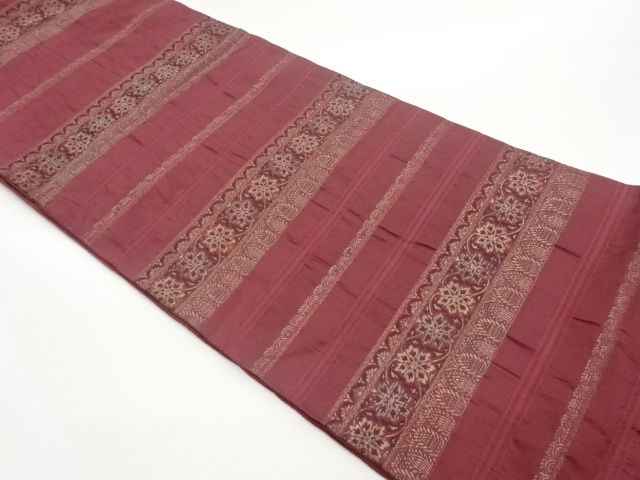 横段に花唐草模様織出し袋帯